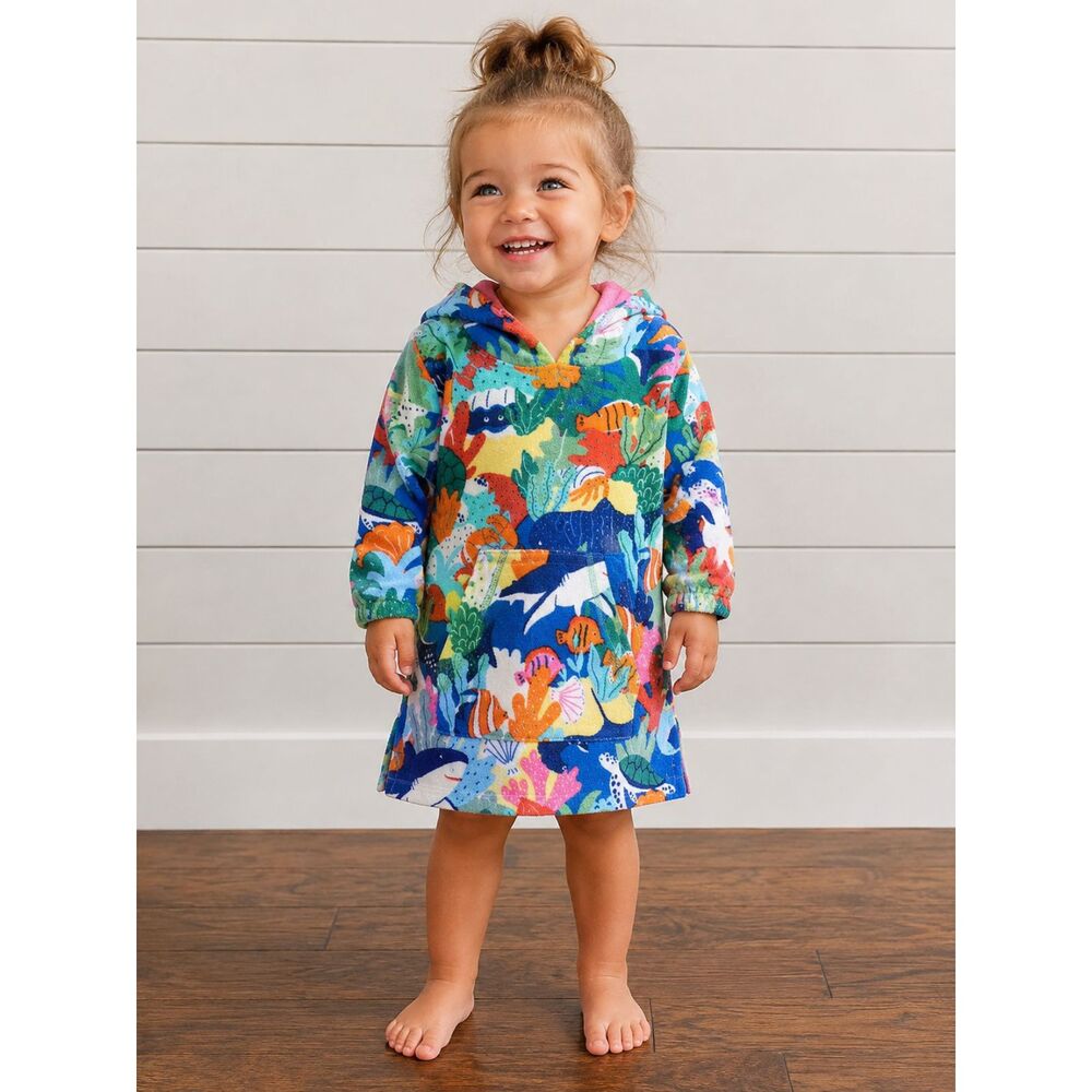 Boden G3037 Ocean Pattern Toweling Throw On Size 2-3Y NWT